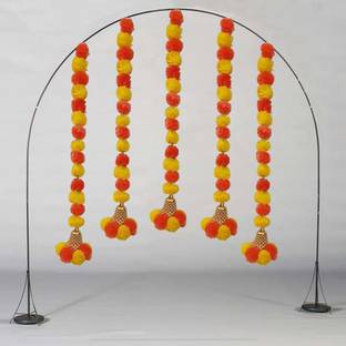 DUSSLE DROF Wall Door Hanging Artificial Marigold Plastic Flowers Garlands Bandhanwar Torans with Golden Bells- Diwali Decoration Item for Home Décor ( Pack of 5 ,Multicolour) Toran