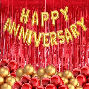 Realistic Store Solid Happy Anniversary Foil With 50 HD Metallic Balloons with Foil Curtain for Party Decorations Kit Letter Balloon