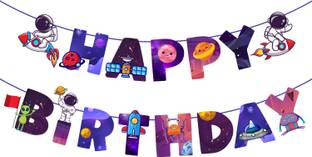 ZYOZI Astronaut Space Theme Birthday Party Banner 15 Card Combination Children Happy Birthday Decoration Gift Banner