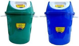 AVAIKSA New 360 Degree Rotate Plastic Swing Lid Garbage Waste Dustbin Wet & Dry for Home, Office, Factory ( 25 L - 2 PCS - Green + Blue ) Plastic Dustbin