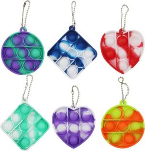WHITE POPCORN 6 Pack Pocket Pop Keychains, Mini Fidgets, Variety Pack of Pop it Keychains, Perfect Pop it Party Favors, Durable Silicone, Bubble pop Keychain