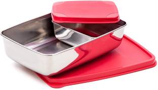 Signoraware 3522 Compact Stainless Steel Small Lunch Box, 550 ml + 150ml, (Colour May Vary ) Multicolour 2 Containers Lunch Box