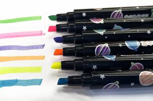 BRIZEM Double Tip (2 in 1) fine tip & point tip Highlighters marker pen ( 6 pcs)
