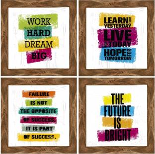 Indianara Set of 4 Motivational Office Decor Framed Wall Hanging Laminated Paintings Matt Art Prints 9.5 inch x 9.5 inch each without Glass (2131WNT) Digital Reprint 19 inch x 19 inch Painting