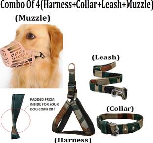 Hachiko Best Quality Dog Belt Army Print Padded Dog Harness Combo of 4 Dog Army Printed Harness+Leash+Collar+Dog Mouth Muzzle Dog Harness & Leash