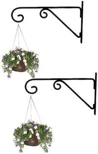 EzzuCrafts Wall Brackets Hook for Hanging Plants Wrought Iron Flower Pot Hook Flower Stand for Bird Feeders Lantern Lawn Light Flower Pots || Set of 2 Black Plant Container Set