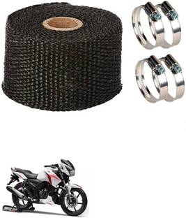Znee Smart ZS3MT76 Bike Silencer Wrap with 4 Pcs Clamp Heat Shield Bike Exhaust Silencer Wrap 3 Meter Black for TVS Apache Bike Exhaust Heat Shield