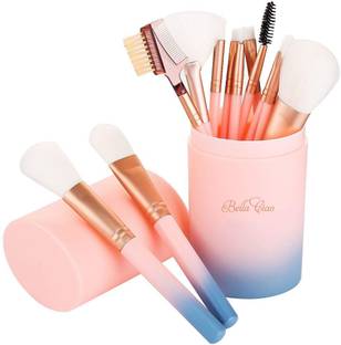Bella Ciao Professional 12 Piece Face and Eye Makeup Brush Set With Storage Barrel - Pink & Blue
