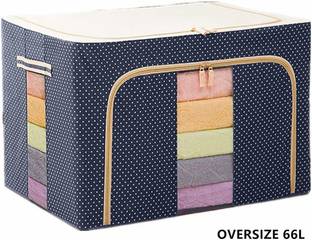 SeaRegal 1 Wardrobe box Wardrobe Organiser Folding Almira Steel Frame Cloth Box Oxford Fabric Large Saree Cover Bag with Transparent Window - Under Bed Closet Wardrobe Box Cloth Almira (66 LTR, PACK OF 1) Fabric Foldable Box Steel Frame Collapsible Wardrobe Storage Organizer Bag for Blanket Quilt Clothes Kids Dress Garment Shirt Saree - 66L Storage Organizer Bag_66L (Multicolor) (Multicolor) storag bag