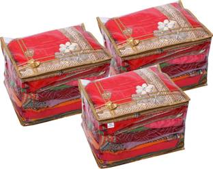 Heart Home Designer Bow Design Transparent PVC Saree Cover, Lahenga Cover, Gown Cover, Clothes Storage Bag/Organiser For Wardrobe With Golden Border (Set of 3,Gold)-HS_38_HEARTH21543 HS_38_HEARTH021543
