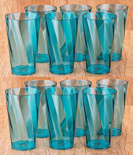 Sedulous (Pack of 12) TWISTER Pattern Water Juice Plastic Glasses Sky Blue Set Of 12 Glass Set Water/Juice Glass