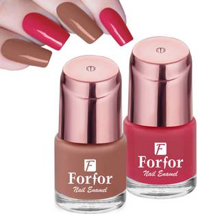 FORFOR Perfect Stay Glossy Nail Polish Combo of 2 Glossy Pink , Glossy Nude