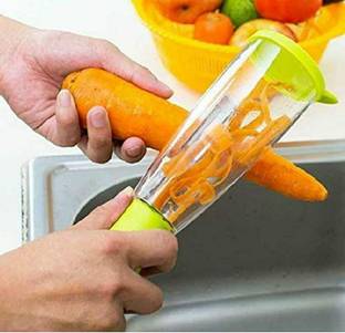 MKEN Multifunctional Vegetable Or Fruit Peeler with Collect Cup Fruit Peeler with Smart Stainless Steel Blade Container Straight Peeler (Green) Straight Peeler