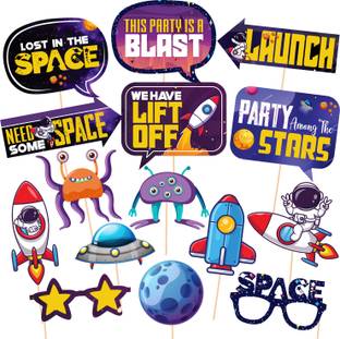 ZYOZI Space Photo Booth Props, 15pcs Space Photo Props for Space Party Decorations, Alien Photo Props, Rocket Photo Booth Props, for Astronaut Party, Solar System Party, Planet Party Photo Booth Board Photo Booth Board