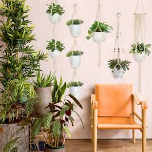 Homesake 5-Pack Macrame Plant Hangers with Hooks, Different Layers, Handmade Cotton Rope Hanging Planters Set Flower Pots Holder Stand, for Indoor Outdoor Boho Home Decor, Pack of 1 (Plant pot not Included ) Plant Container Set