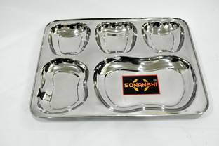 Sonanshi Apple Shape Bowl Stainless Steel Lunch/Dinner Plate/Bhojan Thali 5 in 1 Compartments Dinner Plate