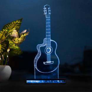 StarLaser 3D Guitar Acrylic LED Night Lamp Birthday Gift 16 Color Changing Light with Remote Control (Wooden Base) Table Lamp
