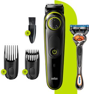 Braun Beard trimmer BT3241 with precision dial, 2 combs and Gillette Fusion5 ProGlide Razor Trimmer 80 min  Runtime 39 Length Settings