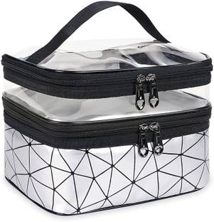 TradeVast Makeup Bags Double Layer Travel Cosmetic Cases Make up Organizer Toiletry Bags - White Diamond Makeup Vanity Box