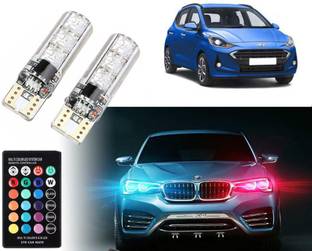 Selifaur Multicolor T10 LED Light | Car Interior Fancy Light | 2Pcs Car LED Parking Bulb with IR Remote Controler I10 Grand Nios Parking Light Car, Van, Truck LED for Hyundai (12 V, 3 W)