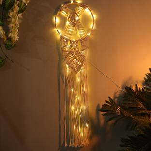 Homesake Macrame Wall Hanging Dream Catcher with String Light, Large Handmade Crochet Decor for Bedroom, Home Decor for Apartment Living Room Bedroom Baby Nursery Dorm