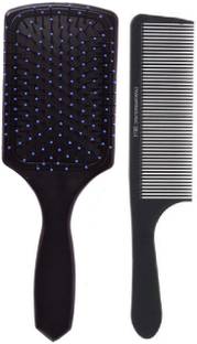 E-DUNIA Air Cushioned Square Paddle Brush with Black Hair Salon Comb Hairdressing Carbon Comb Antistatic And Heat Resistant Hairdresser Cutting Comb In Carbon Material