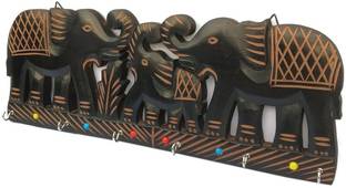 Giftoshopee Wooden Beautiful Elephant Designed Key Hanger with 6 Hook,Carved Key Holder, Wall Decor Home and Office Wood Key Holder