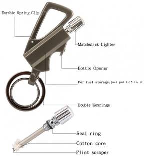 Explorer ™3 in 1 Key Chain Matchstick Lighter Creative Bottle Opener, Silver Carabiner Permanent Match Striker lighter Waterproof Survival Tool Keychain Cigarette Lighter