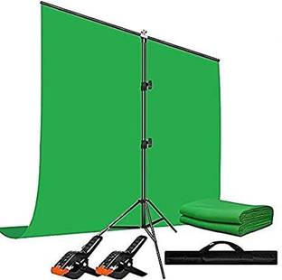 Hiffin 6X9Ft Green Screen with 6X9Ft T-Shape Background Stand Kit with 2 Clip Carry Bag Reflector
