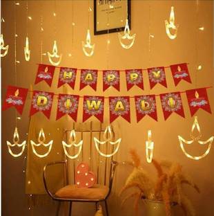 FStyler 12 LEDs 2.49 m Gold Flickering, Color Changing, Steady Diya Rice Lights