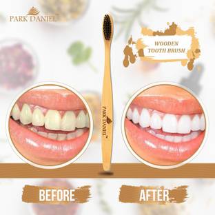 PARK DANIEL Natural Bamboo Wooden ECO Friendly Charcoal Toothbrush with Soft Medium Bristles(01 Pc.) Medium Toothbrush