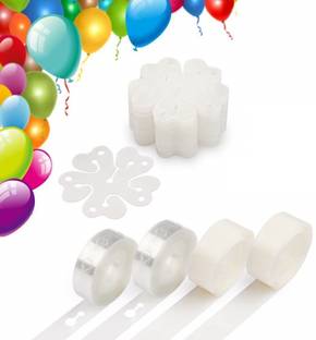 RJV Global Solid Balloon Decorating Strip Kit for Arch Garland 2 roll, 200 Dot Glue,12Flower Clips for Party Wedding Birthday Xmas Baby Shower DIY Balloon