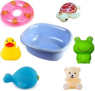 Toyvala Baby Bath Toys-7 Pcs Chu Chu Bath Toys Cute Animals Swimming Toys Water Toys Non-Toxic , BPA Free Colorful Soft Rubber Float Squeeze Sound Squeaky Bathing Toy for Baby Set Bath Toy
