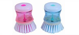 daliversa Palm Scrub Soap Dispensing Washing-Up Brush, Dish Soap Dispenser Scrubber for Dishes, Pots, Nonstick Cookware, Tiles, Utensils (Pack of 2) Plastic Wet and Dry Brush