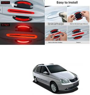 PRTEK 8pcs Universal 3D Carbon Fiber Texture car Door Handle Door Bowl Paint Scratch Protector Protective Cover Protective Film car Outdoor Safety Decoration Reflective Strip（Red C217 Matte Tata Indigo Marina Side Garnish