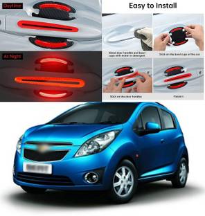 PRTEK 8pcs Universal 3D Carbon Fiber Texture car Door Handle Door Bowl Paint Scratch Protector Protective Cover Protective Film car Outdoor Safety Decoration Reflective Strip（Red C6 Matte Chevrolet Beat Side Garnish
