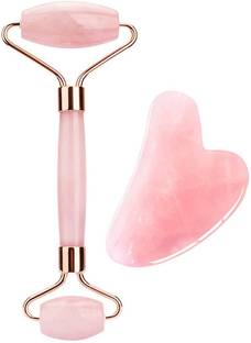 jaderoller Rose Quartz face Massage Rose Quartz Roller and Gua Sha set - Anti Aging Facial Roller - Face Massager - Real Rose Quartz Scraping Tool for Slimming, Firming, Removes Wrinkles Massager