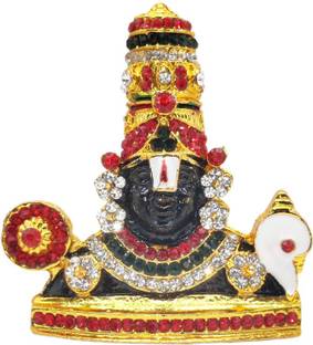 G LOOKS Brass Gold Plated Mult Color Lord Venkateswara (Tirupati Balaji) Statue/ Idol for Car Dashboard Decorative Showpiece  -  7.4 cm
