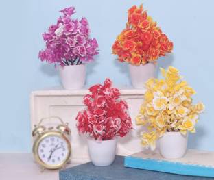Anuash Set of 4 Pcs Artificial Unique Flower For Home Decor Bonsai Wild Artificial Plant  with Pot
