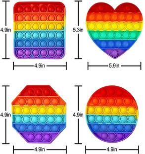 ToyEra Pop up It Push on Buble Fidget Sensory Toy Set, Push on Pop Silicone Game Toy Anxiety Stress Reliever Autism Learning Materials for Kids Teens Adults (Rainbow) (4PACK) Party & Fun Board Game