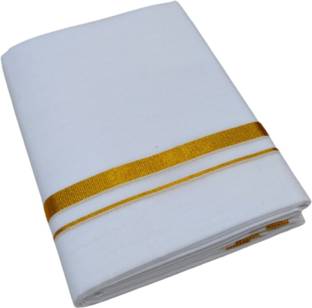 TRUEVELLI Truevelli_ButterFly_Double_Dhoti_Gold_Zari_3.65_Mts_D.No:476M Solid Men Dhoti
