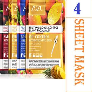 ZOZU Face sheet mask fruit serum glowing skin combo for girls men women fairness skin (Pack 4)