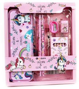 LOL store unicorn cartoon multicolor unicorn designed stationery multi Art Metal Pencil Box