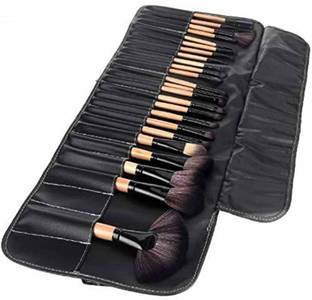Prefetto COSMO Makeup Brush Set Of 24 Pcs With Black Leather Case Professional Makeup Brush Set (BLACK)