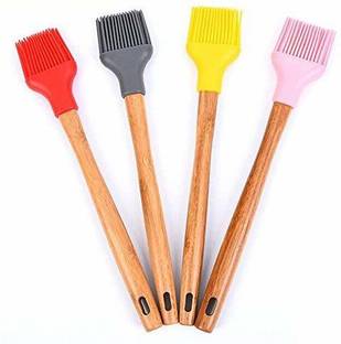FAAS Silicon Basting Oil Brush Kitchen Tools Wooden Handle Size 12 inch(Color May Vary) Silicon Flat Pastry Brush