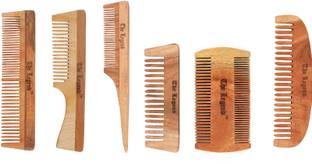 The Legend Organic Pure Neem Sensational Six Wooden Comb Combo - Anti Static - Anti bacterial - Fights Hair fall - Made from Pure Neem - Complimentary Storage Bag - All variants of Combs in this Combo