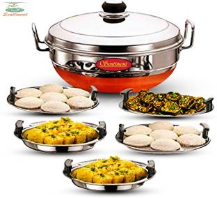 Sentiment All-in-One Stainless Steel Idli Cooker Multi Kadai Steamer Copper Bottom With Lid, Big Size with 5 Plates 2 Idli, 2 Dhokla, 1 Patra Plate Induction & Standard Idli Maker Multi Kadhai,Pot Pan Set Combo Tope Copper Tapeli/Patila/Cookware/Dhokaliyu/Dhokla Maker, Patra Maker, Momo’s, Curries ,Handi Copper Bottom Bowl Set Dhokli Maker Set, Cooking Ware (KitchenWare/Home Appliances)Cooking Ware Cookware Combo Multi Purpose Unique Latest Design Good Quality Handi Bowl Idli Maker Paddu Maker / Dhokla Making Kadai Cooking Set Standard Idli Maker (5 Plates , 14 Idlis ) Standard Idli Maker
