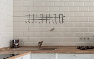 NOHUNT Utensil Kitchen Rack Steel Wall Mounted Spoon Stand Holder for Kitchen, Multipurpose Hanger (1 Hanger in 12 Hook) Stainless Steel Wall/Door Mounted Hook Hanger Rail for Kitchen, Spoon Spatula Hanger