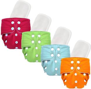 IRSHYAN KIDZGHAR All in One Washable Reusable Adjustable Baby Cloth Diapers, Pocket Diapers, Diaper Nappies with 5 Layers Bamboo Charcoal Diaper Insert (4 Diaper + 4 White Insert)