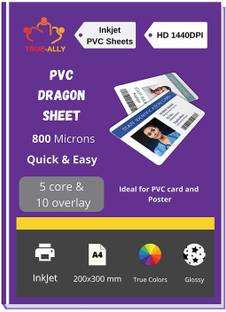 True-Ally PVC Lamination Dragon Sheet A4 Size 800 Micron for PVC Aadhar , Photos, ID card (Set of 5 Cores and 10 Overlays) Unruled A4 800 gsm Inkjet Paper